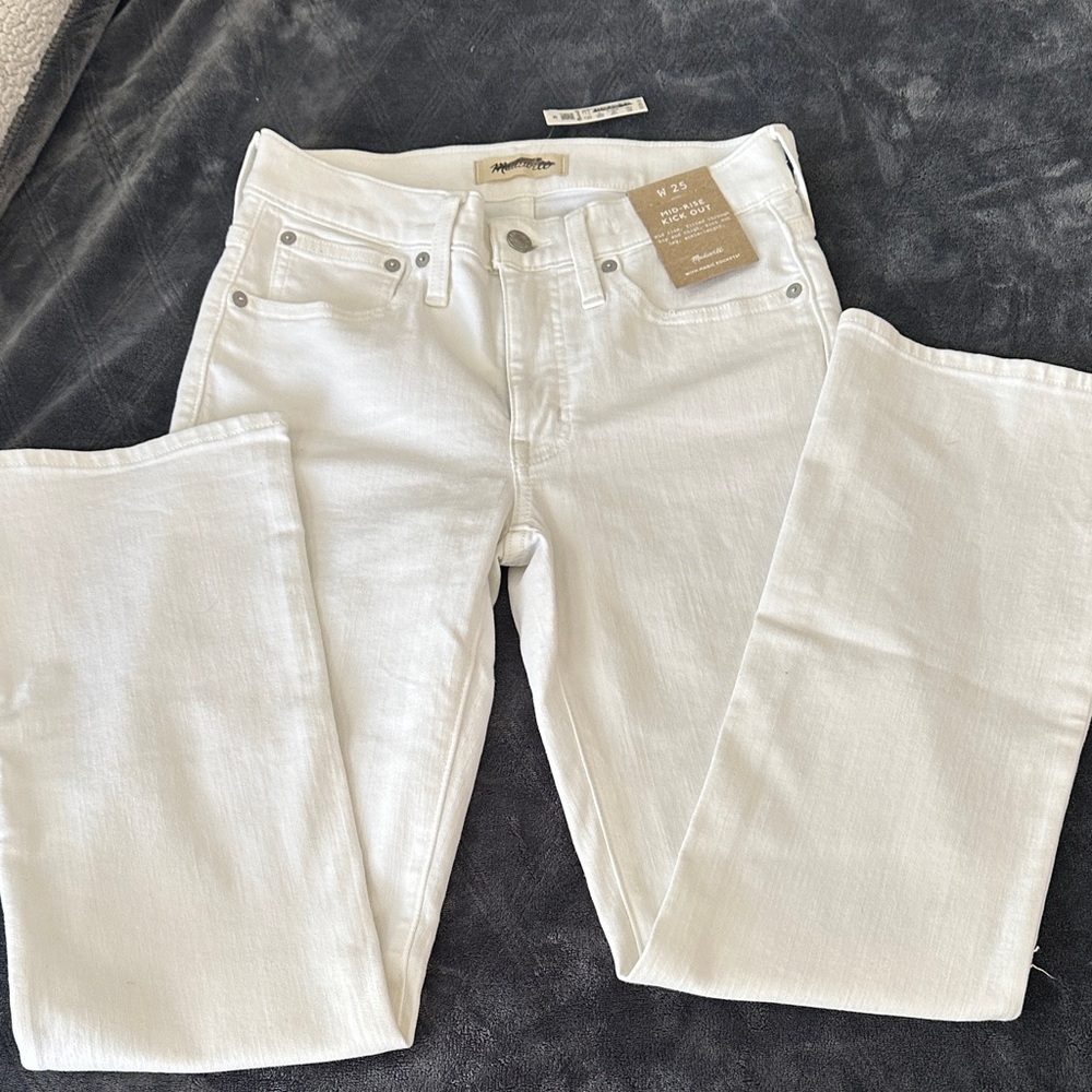 NWT- Madewell Mid-Rise Kick Out Women's white Jeans ankle-length W25